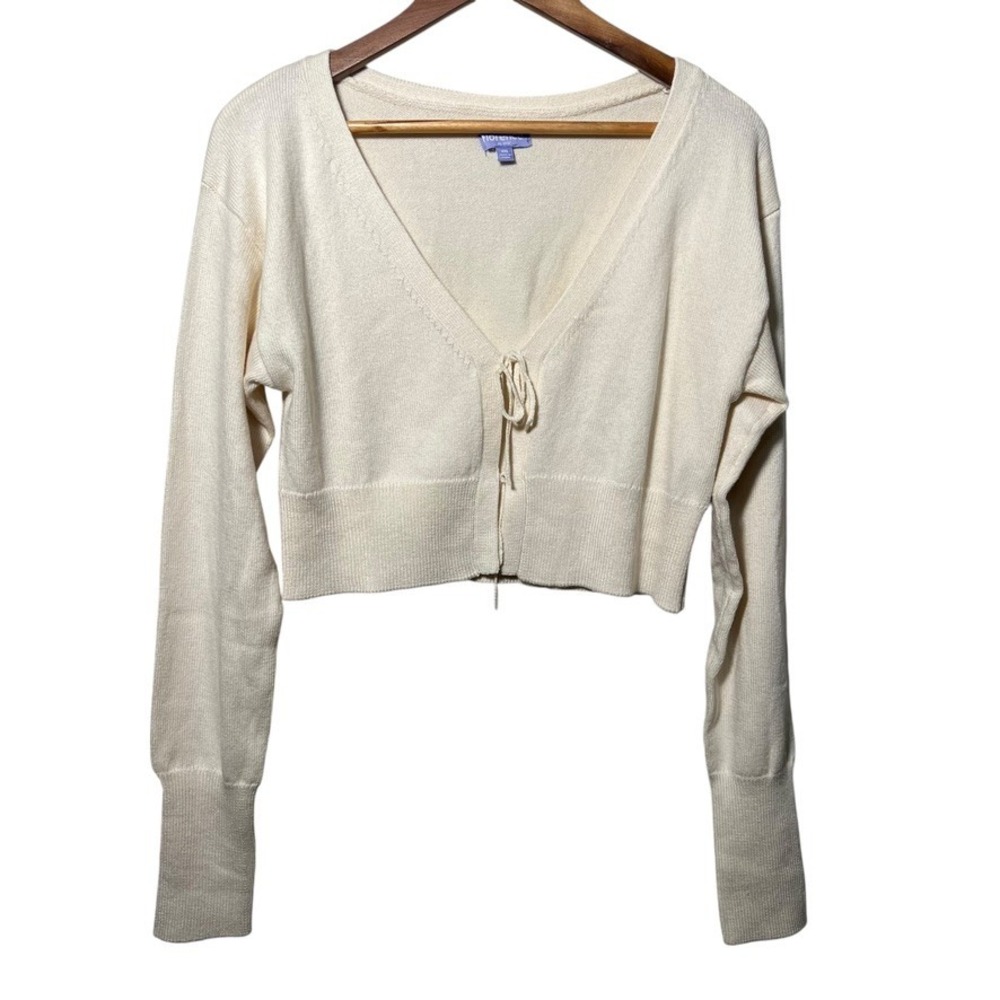 Florence by Mills Tie Front Cropped‎ Cardigan Cream XXL Soft Knit Y2K Cute